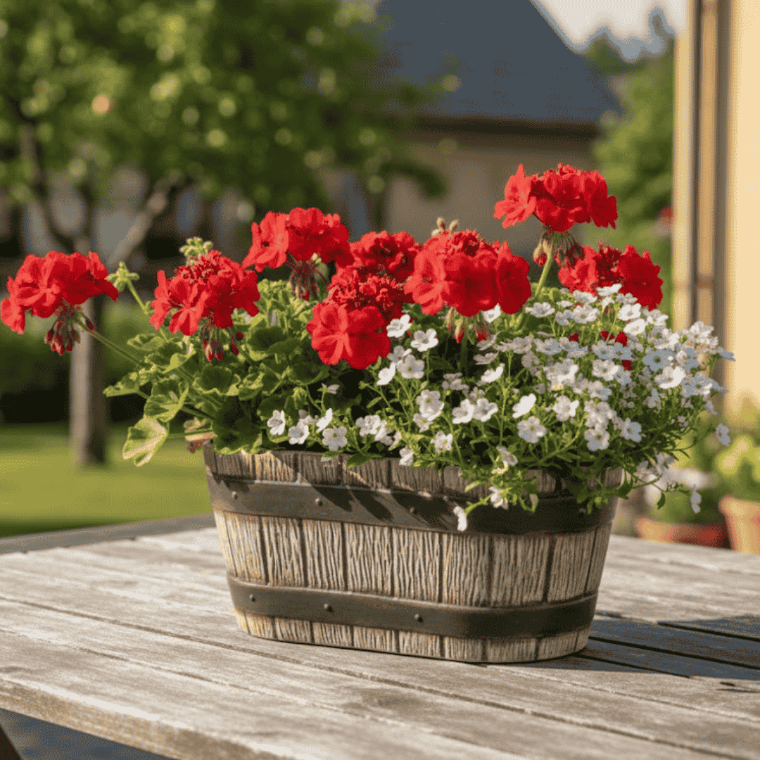 keramický květináč škopík v letním zátiší